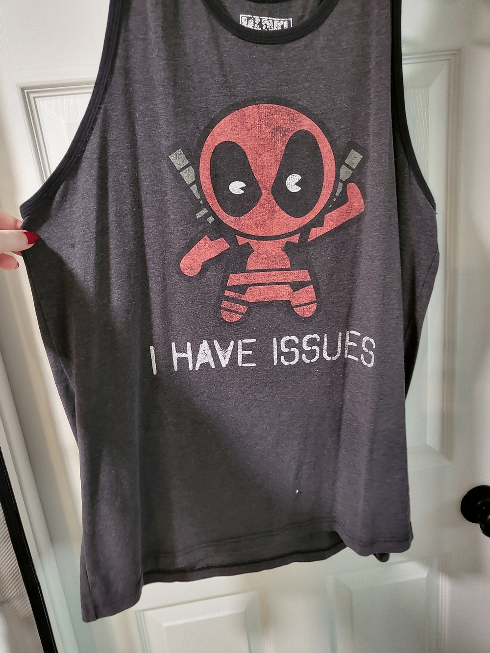 Marvel Men's Black Tank Top with Red Deadpool Graphic